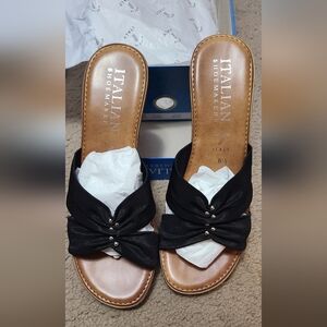 Italian Shoemakers Liliana Black Wedge Sandal Slip-on 8 1/2
